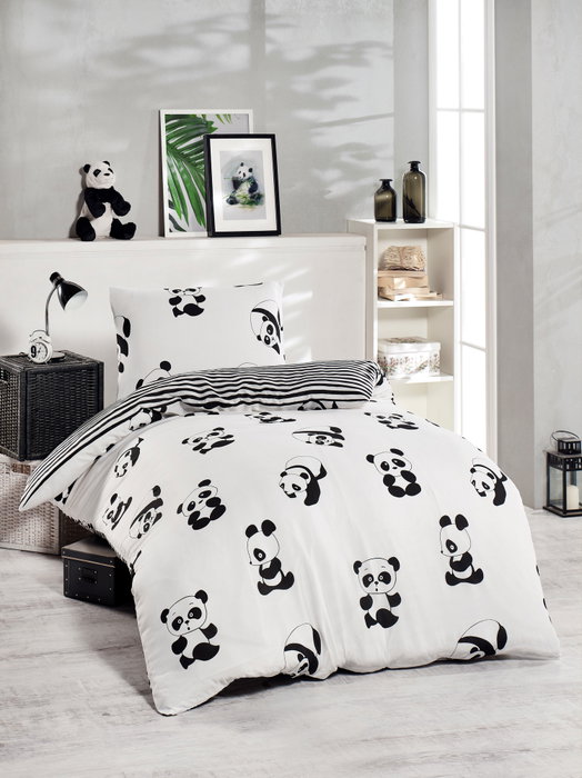 L'essentiel linge de maison Juego de funda nórdica Panda Blanco y negro Individual L'essentiel linge de maison Juego de funda nórdica Panda Blanco y negro Individual